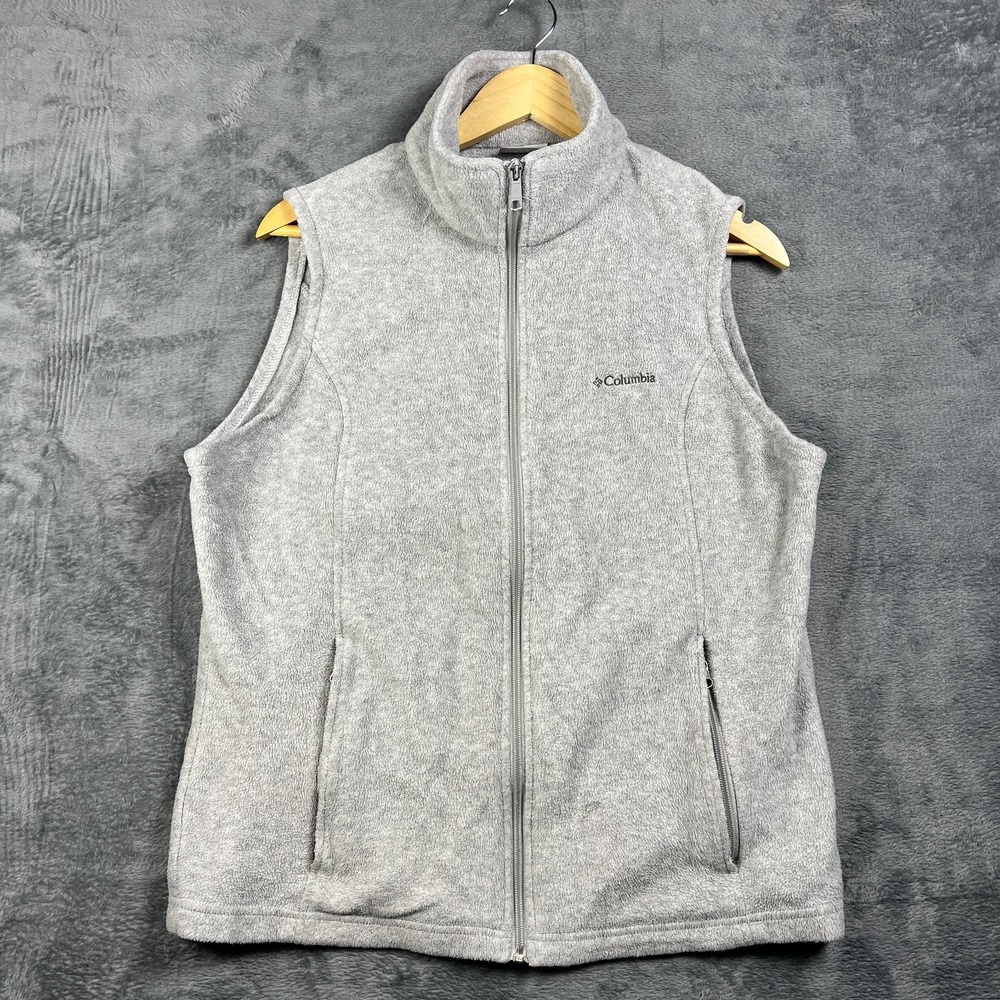Columbia Sportswear Benton Springs Fleece Vest Womens XL Gray Mock Neck Full Zip